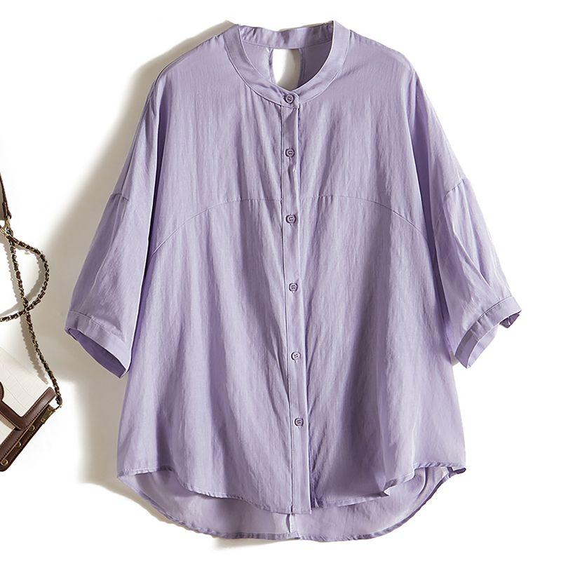 

Quality Handle! Daily Order Export ~ Artsy Goddess Summer Cropped Sleeves Ramie Single-Breasted Shirt and Sun-Proof Clothing Lavender 4XL