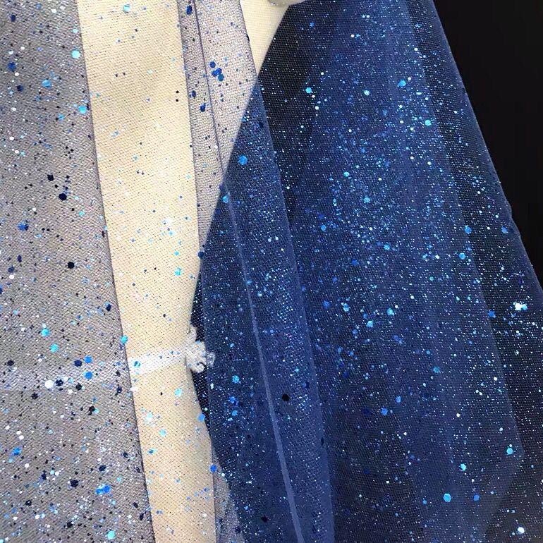 Shiny gilded sequined sheer chiffon fabric suitable for wedding dresses formal gowns and DIY handmade clothing fabrics