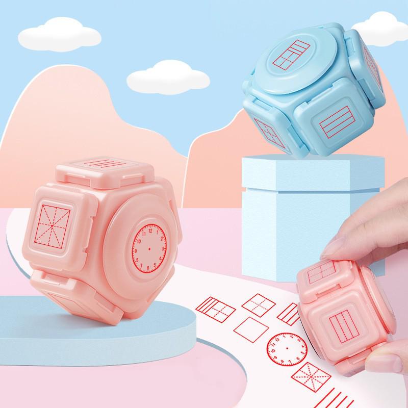 Tian Zi Ge Multi-Functional Seven-Sided Teaching Seal with Pinyin and Four-Line Three-Grid Clock.