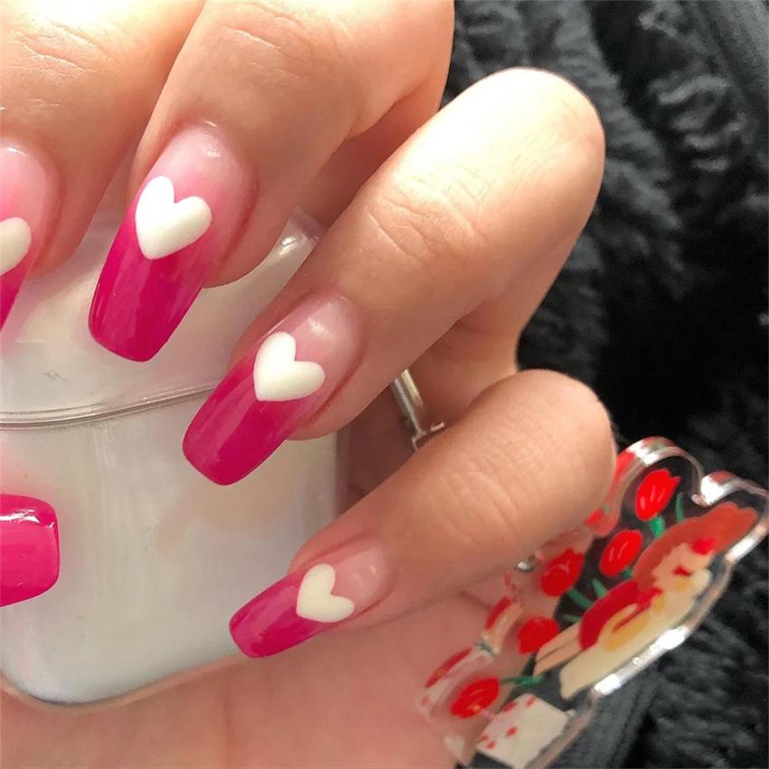 24Pcs Pink Matte French Leopard Square Coffin Press On Nails Artificial Acrylic Fake Nails For Women