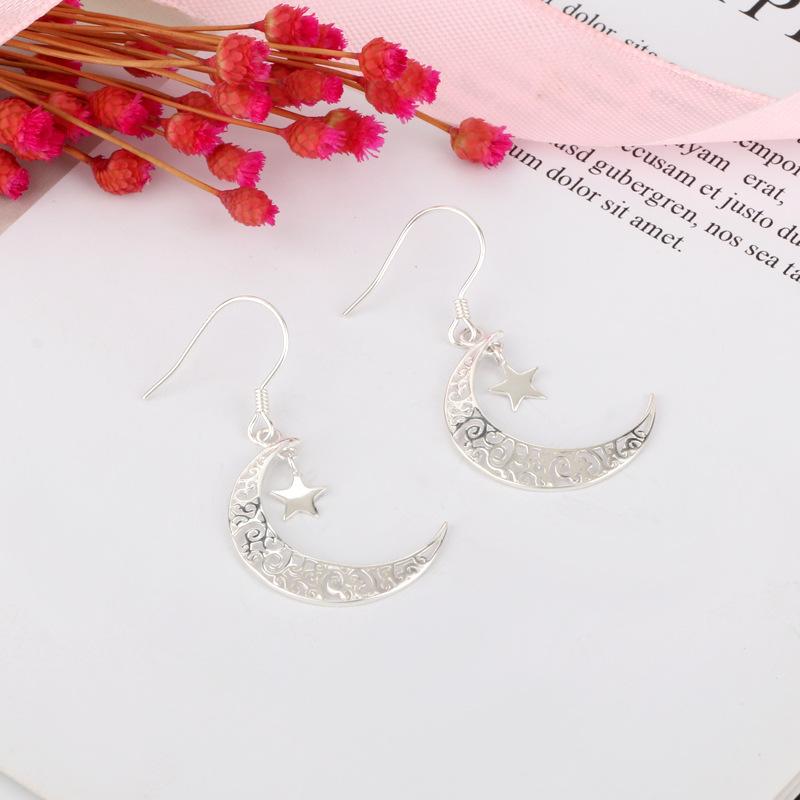 Korea Korean Version Copper Earrings Fashion Retro Accessories Star Moon Earrings Earrings Women's Gift Jewelry