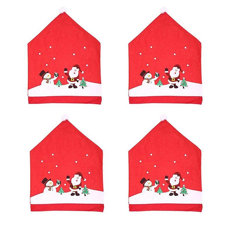 M-Modern-4PCS Christmas Chair Covers Dining Chair Slipcovers Set Santa-Claus & Snowman-Red Hat Xmas Chair Back Covers