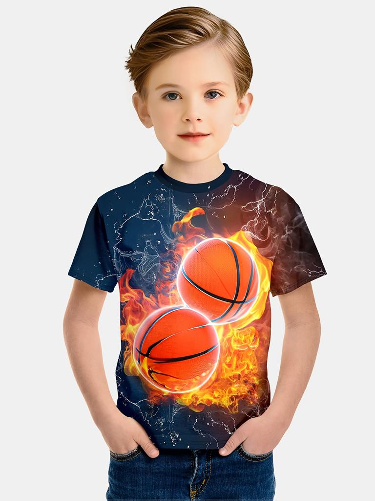 Children's T-Shirt Boy Casual Girls Short Sleeve T-Shirt Summer Cartoon Soccer Sports T-Shirts for Boys Round Neck Children Top