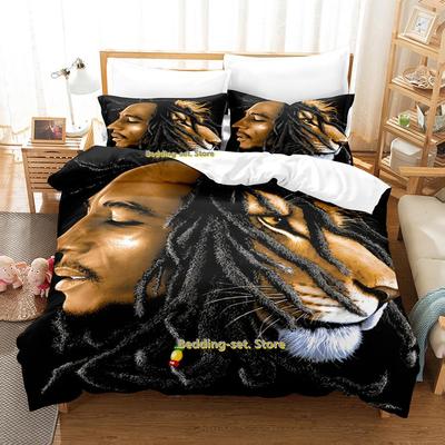 Bob Marley Bettwäsche-Set, dreiteilig, Cartoon-Anime-Stil, Bettbezug-Sets für Erwachsene und Kinder, cooler Druck, Letto Matrimoniale