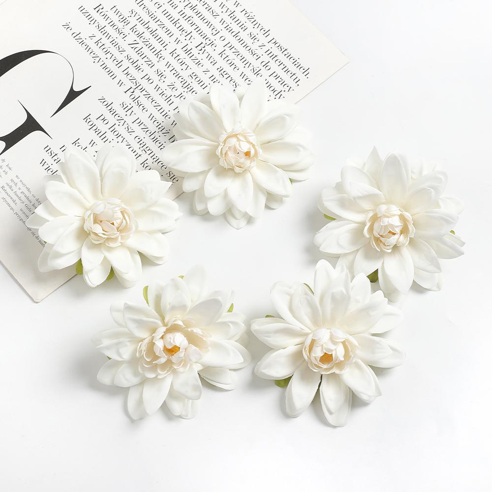 

2/5Pcs 9CM Dahlia Artificial Silk Flowers Heads For Home Wedding Bride Decoration DIY Wreath Gift Party Dress Set Decorations 2Pcs белый