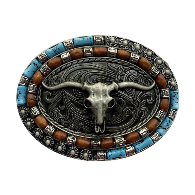Bohemian Western Cowboy Głowa Byka Owalna Klamra Paska, 4,0 cm Retro Casual