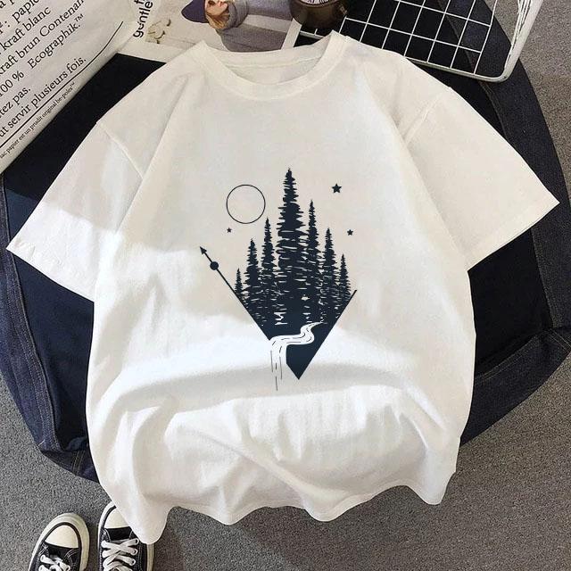 Summer White T Shirt Dark Forest Mountain Adventure Harajuku Shirts Short Sleeve Tops Female Clothing