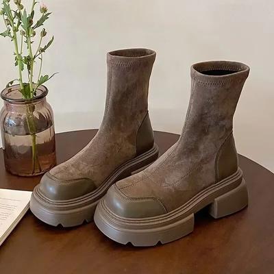 Stivali Corti da Donna con Zeppa Invernale Moda Suede Slip-On Stivaletto alla Caviglia Signore Eleganti Outdoor Stivaletti con Fondo Spesso Femminili 2025
