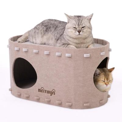 NATUYA Cat Bed with Cat Cat Stress Exercise Foldable Felt Fabric Pet Bed Sharpener, Toy, House, Bed, House, Relief, Relief, (Khaki, Tunnel)