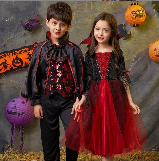 Costume d'Halloween Cosplay Vampire Diable pour Garçons Vêtements en Maille Noire