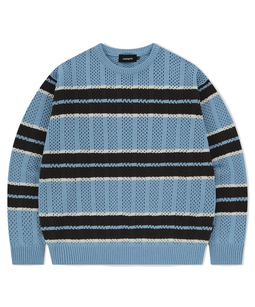 MAHAGRID Mesh Stripe Knit Skyblue(Mg2Fsmk611A)