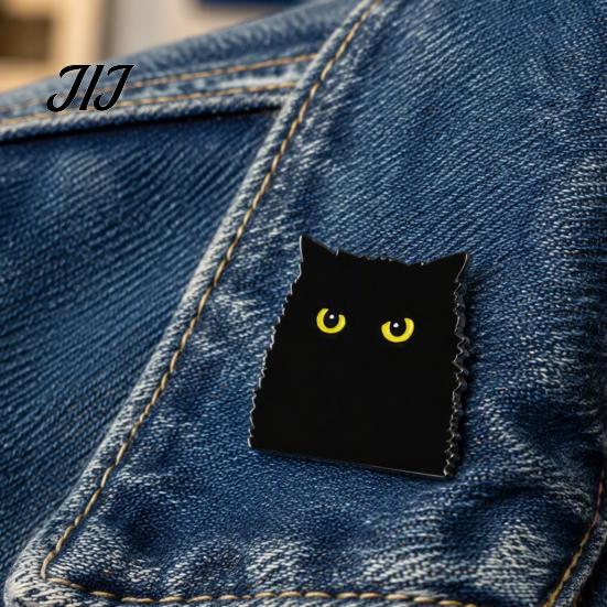 Canvas Bags Brooch Cartoon Black Cat Pin, Enamel Animal Lapel Pin for Collars Decorative Pins Men Women, Badge Clothing Scarves Sweaters Alloy