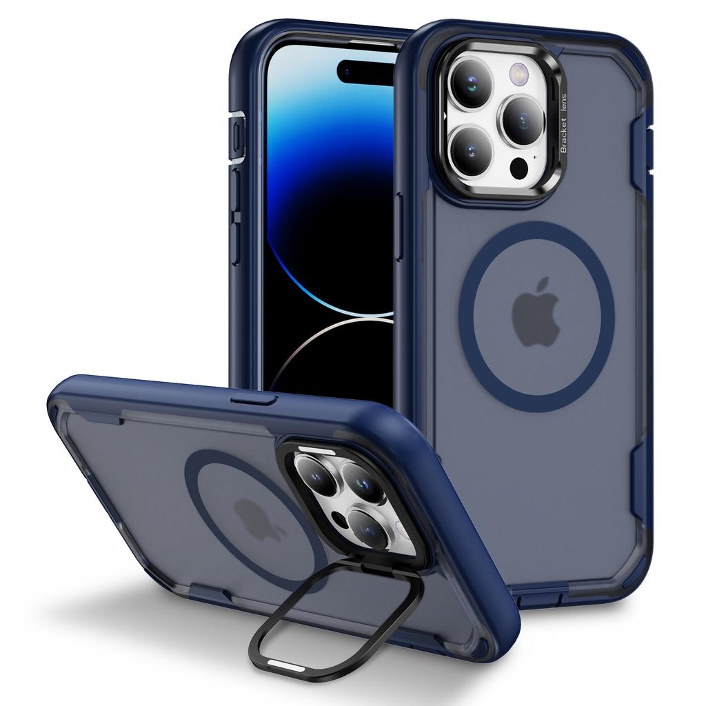 For iPhone 14 Pro Max Case Compatible with MagSafe Lens Frame Kickstand TPU+PC Shockproof Phone Cover