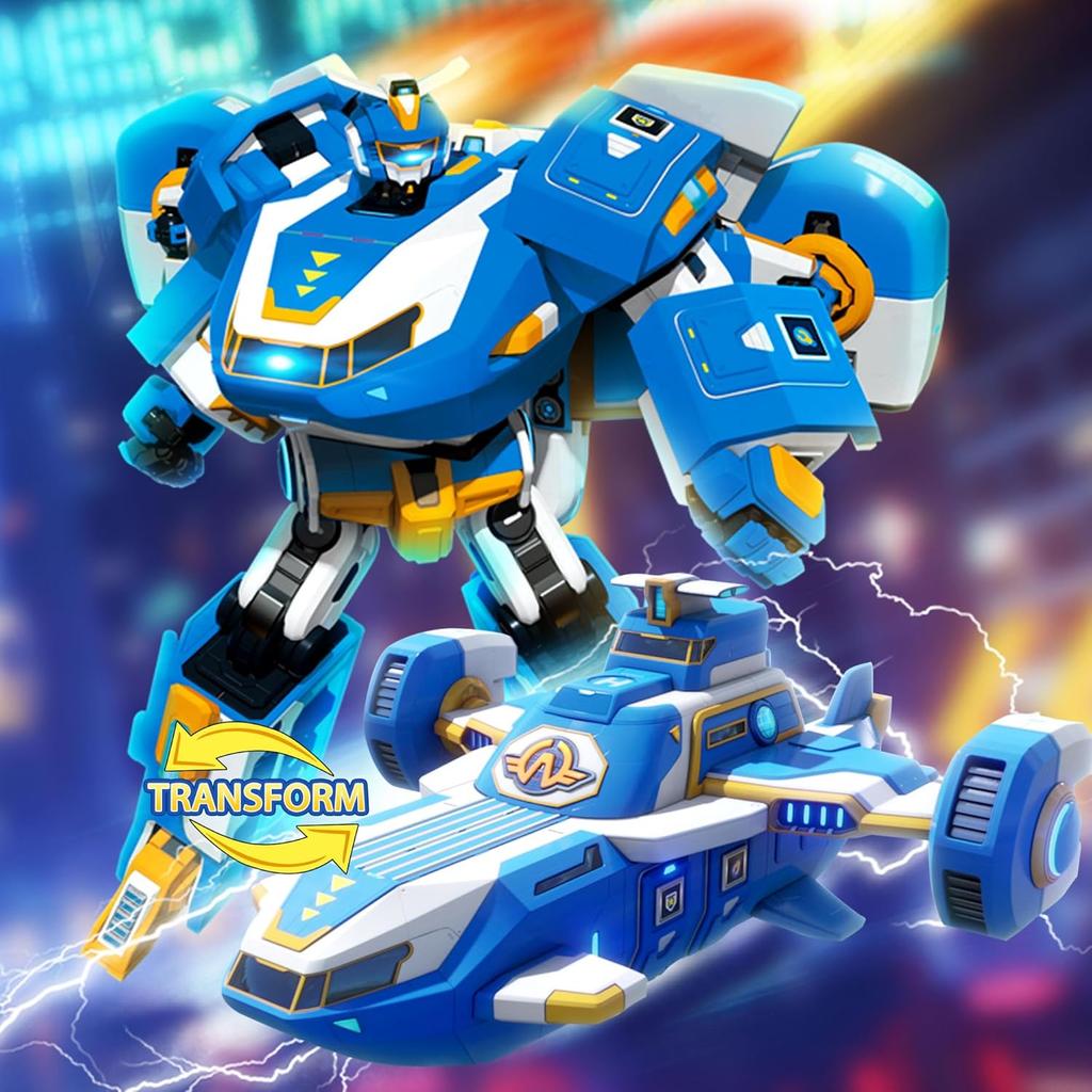 Super Wings 2-i-1 Mini World Flytransformasjonsrobot med lys- og lydeffekter, Transformerbart leketøy for jenter og gutter fra 3 år, Blå