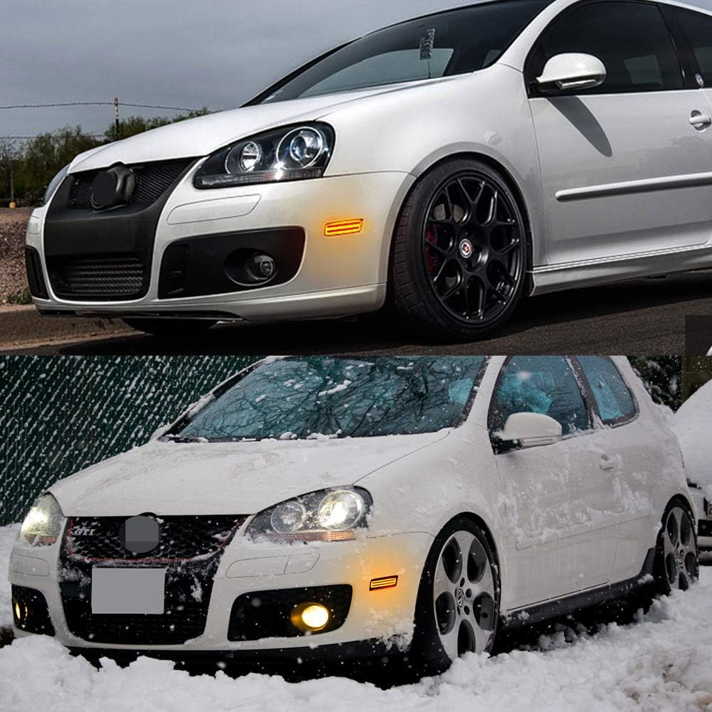 Smoked Lens Amber LED Front Side Marker Light Kit For Volkswagen 2006-2009 MK5 Golf/GTI Rabbit, 2005-2010 Jetta, 2008 R32