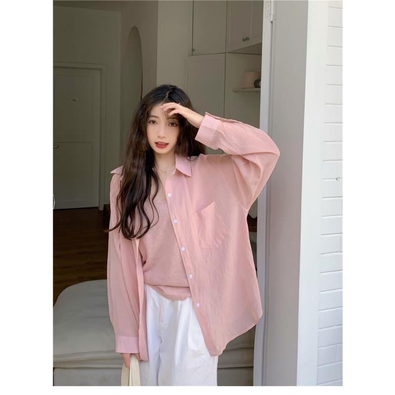 Thin Sun Protection Shirt Drapey Shirt Women's Thin Spring and Summer Korean Style Loose Long-sleeved Top
