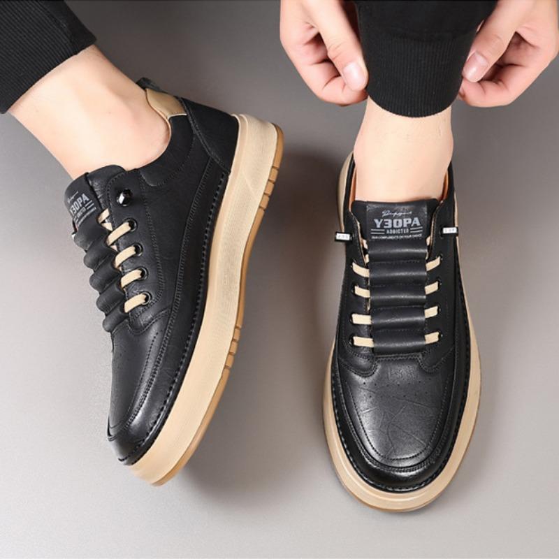 Fashion Cow Leather Platform Board Shoes for Men Designer Soft-soled Men's Running Shoes Spring Autumn Fashion Casual Sneakers Male