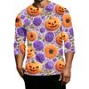 Men's Casual Halloween Print Crew Neck T Shirt Three Quarter Sleeve Top Lightweight Comfortable Fit for Daily Wear