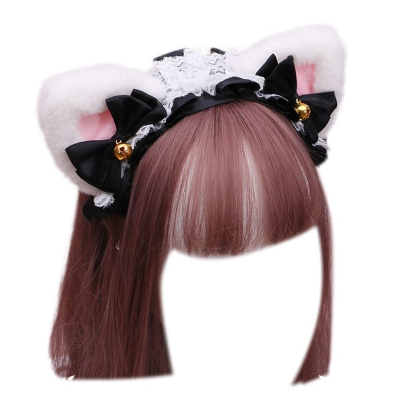 Girls Ruffles Lace Necklace with Pearl Chain Pendant Ribbon Bows Earrings Hair Clips Handmade Lolita Hair Ornaments