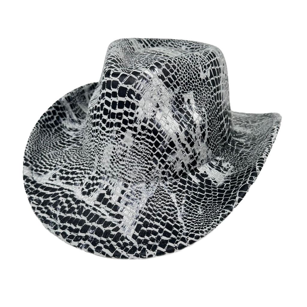 Heißverkauf Vielseitiger Schlangenleder Western Cowboyhut Retro Lässig Personalisierter Jazzhut Europäische Und Amerikanische Mode Gekräuselte Zylinderhut