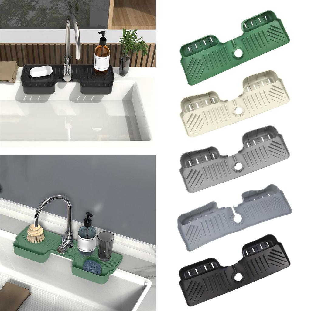 Mata silikonowa do zlewu kuchennego, łazienkowego, uchwyt na gąbkę do mycia naczyń, mata do suszenia naczyń, osłona przed zachlapaniem, regulowany otwór, tacka ociekowa
