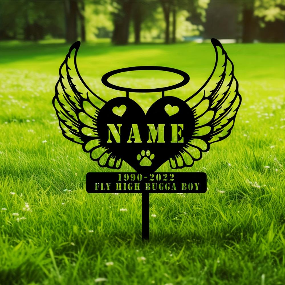 Personalized Angel Wings Heart Memorial Stake Vintage Metal Garden Sign Home Decor