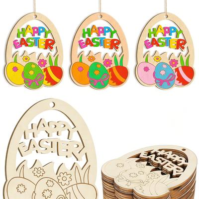 Easter Wooden Chip Hanging Decorations, Small Household Items, Wooden Eggs, Children's Hand-painted DIY Wooden Chips, Baby Doodles