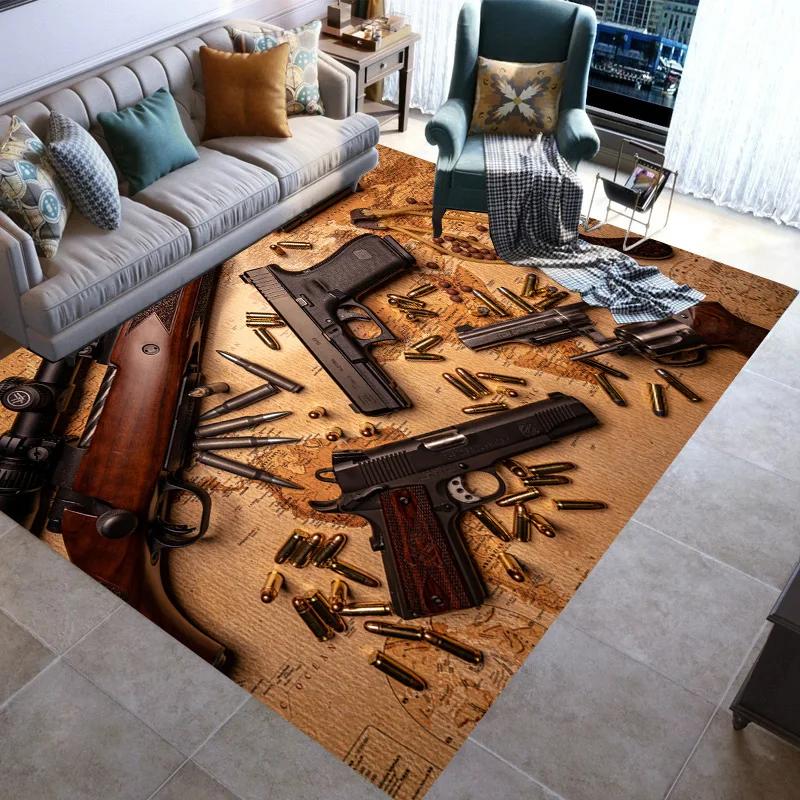 Retro Guns Pistol Ammunition Bullet Cartridge AK M4 Rug Carpet for Living Room Bedroom Decor Non-slip for Sofa Doormat Mat