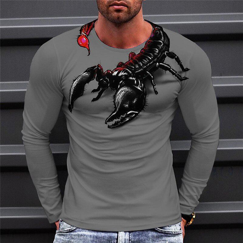 Men Long Sleeve Crewneck Print Fierce Animal Pattern Y2K Fashion Men's Shirt Long Sleeve Street Retro Style Men's Wear