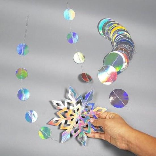 Christmas garland snowflake round shape 3 pieces approximately 12m long paper ornament hanging decoration party birthday wedding Year