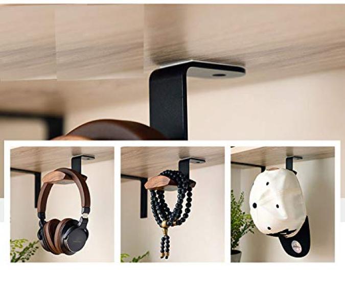 KiaoTime Kopfhörerhalter Halter Nussbaumholz Headset Universell Passend - Ständer, (Untertischhalterung)