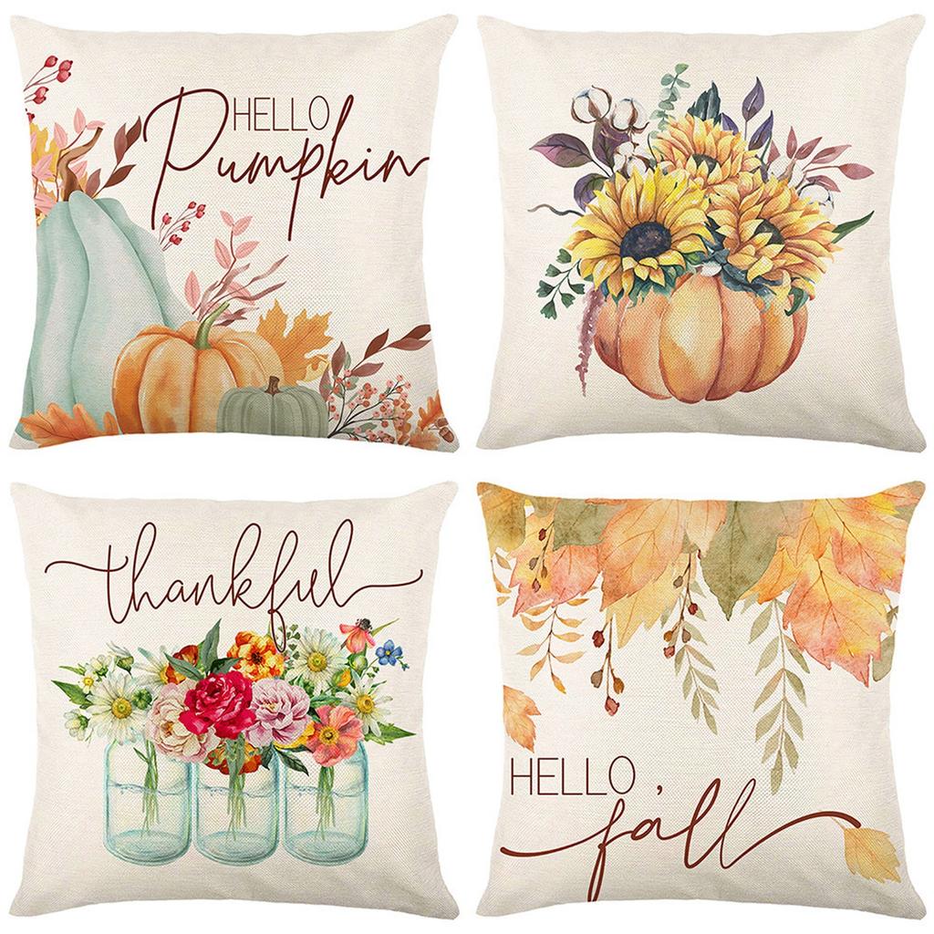 18x18 Fall Pillow Covers, Thanksgiving Decorative Throw Pillowcases, Maple Car Linen Throw Cushion Covers For Sofa Couch Home Decor, 4pcs