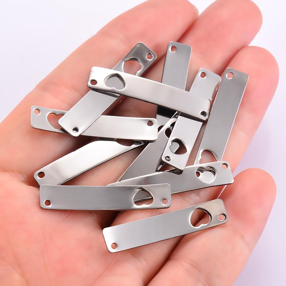 10pcs/lot Stainless Steel Mirror Polish Bend Blank Bar with Hollow Heart Charms Connector DIY Jewelry Making Necklace