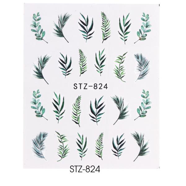 Water Nail Decal and Sticker Flower Leaf Tree Green Simple Summer Slider for Manicure Nail Art Watermark Tips
