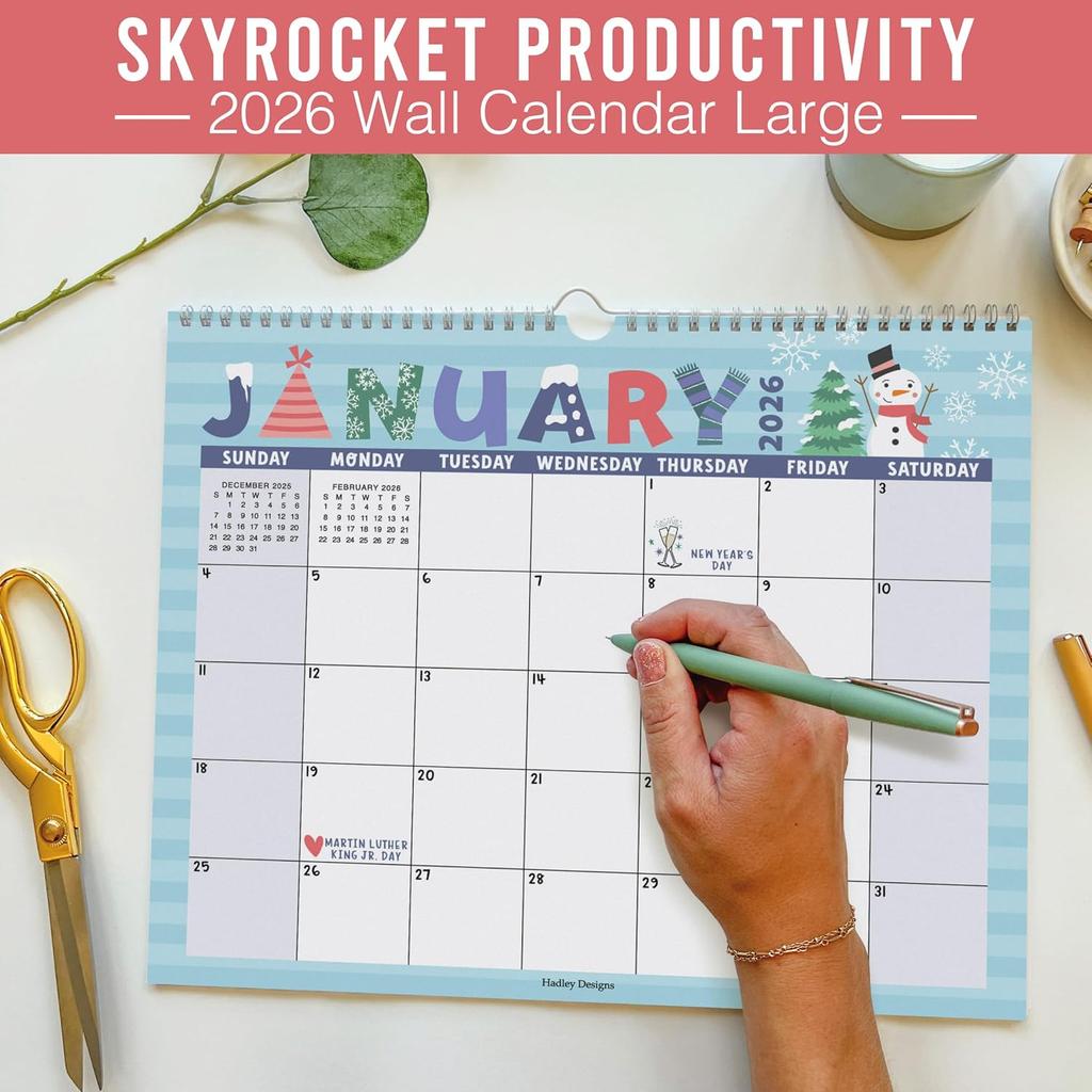 2026 Wall Calendar Large - Spiral Wall Calendars 2026-2027, 18 Months Calendar from January 2026 to June 2027, Hanging Calendars for Home, Office,