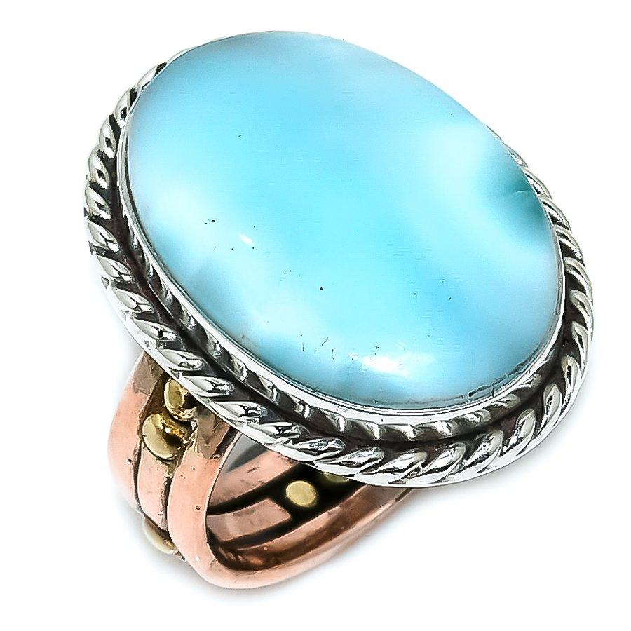 

Подарочное кольцо из двухцветного серебра 925 пробы с натуральным ларимаром S.9 W9J38