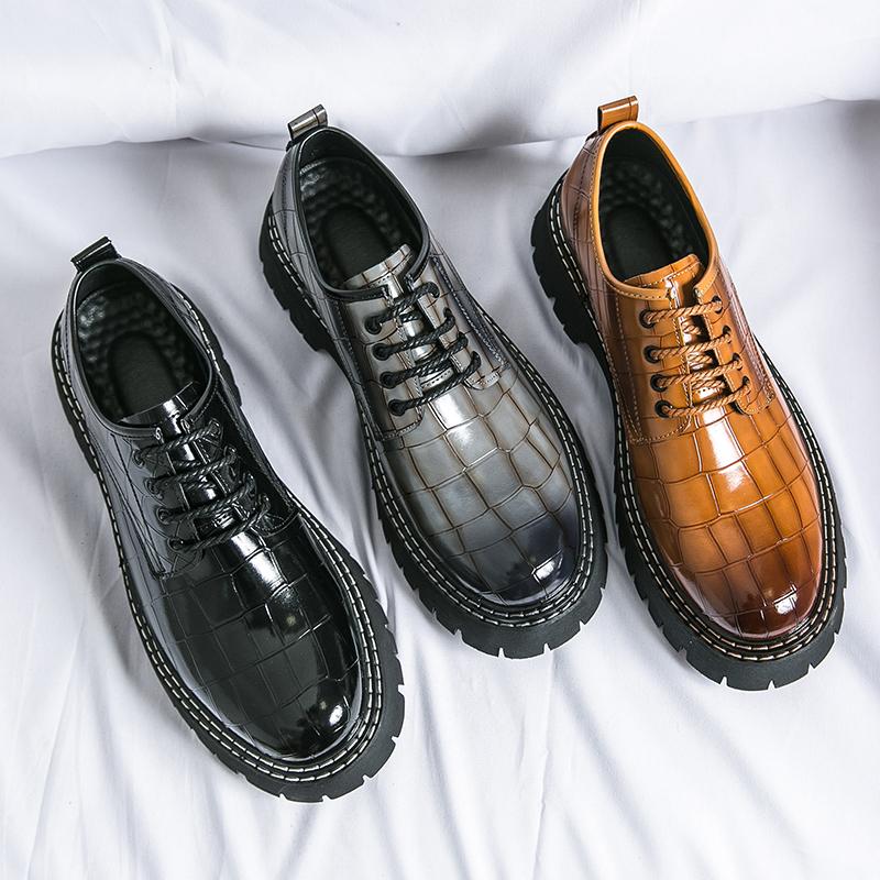 Modische Herrenschuhe PU Großer Zeh Dicke Sohle Abriebfeste Schuhe Britische Schnürschuhe Business Büro Derby Schuhe Größen 38-45 Herrenschuhe