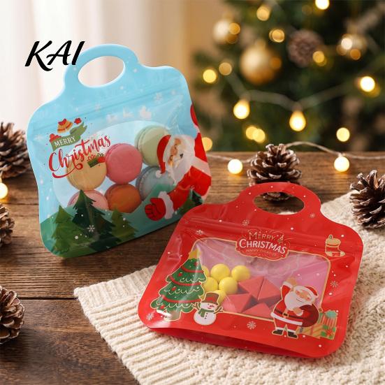 Holiday Gift Exchange Packaging Christmas Treat Bags with Handles, Self-Seal Candy Cookie for Decorative Snack Containers Party Favors, Clear