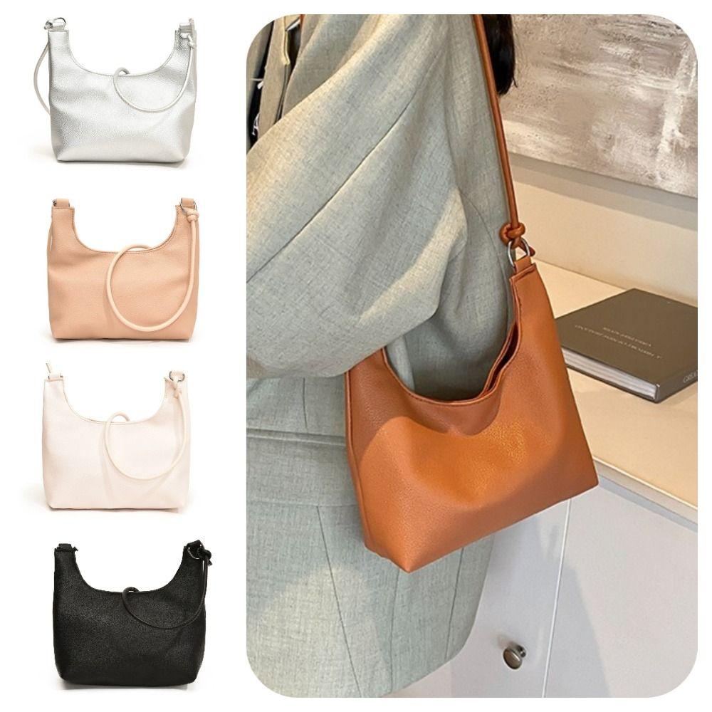 Large Capacity PU Tote Bag Soft Leather Single Shoulder Bag Fashion Vintage Underarm Bag  Lady