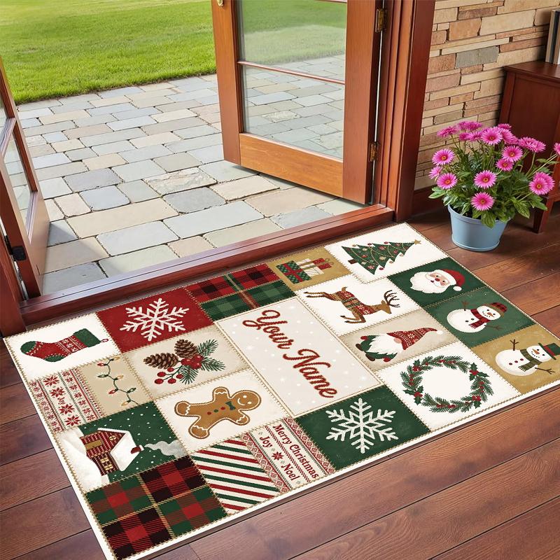 Christmas Custom Name Printed Square Area Rug Soft Non Slip Floor Carpet For Bedroom Holiday Gift