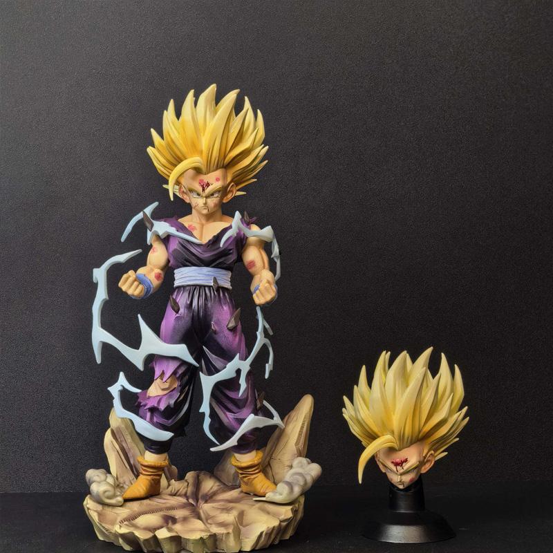 28cm Anime Dragon Ball Super Saiyan 2 Gohan Figures Double Head Sculpt Collectible Model Desktop Ornament Statue Toys Gifts