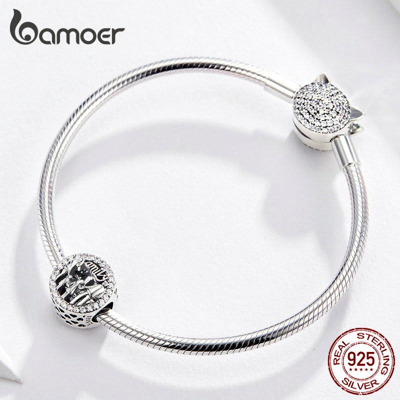 BAMOER Family of Four Round Metal Beads 925 Sterling Silver Families Charm for Women Original Silver