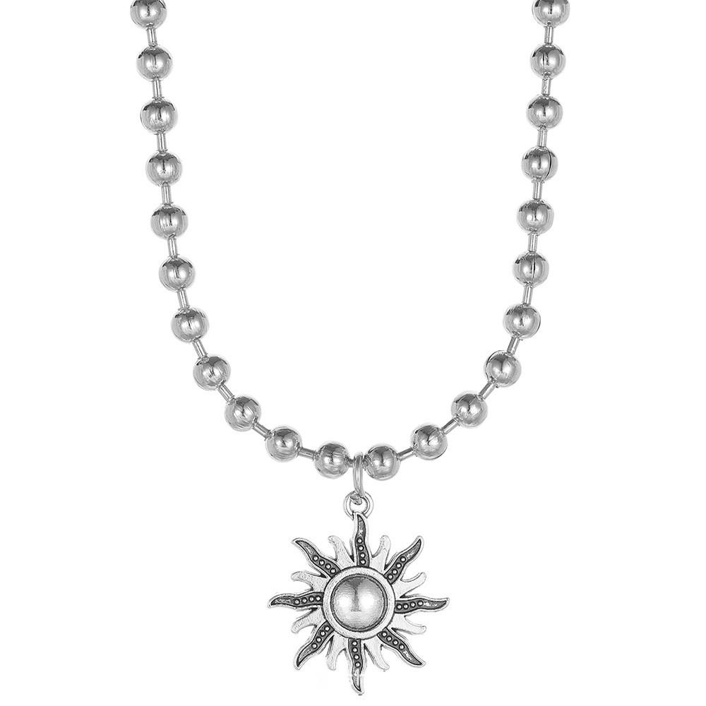 Trendy Silver Sun Pendant Necklace With Unique Geometric Design For Womens Fashion