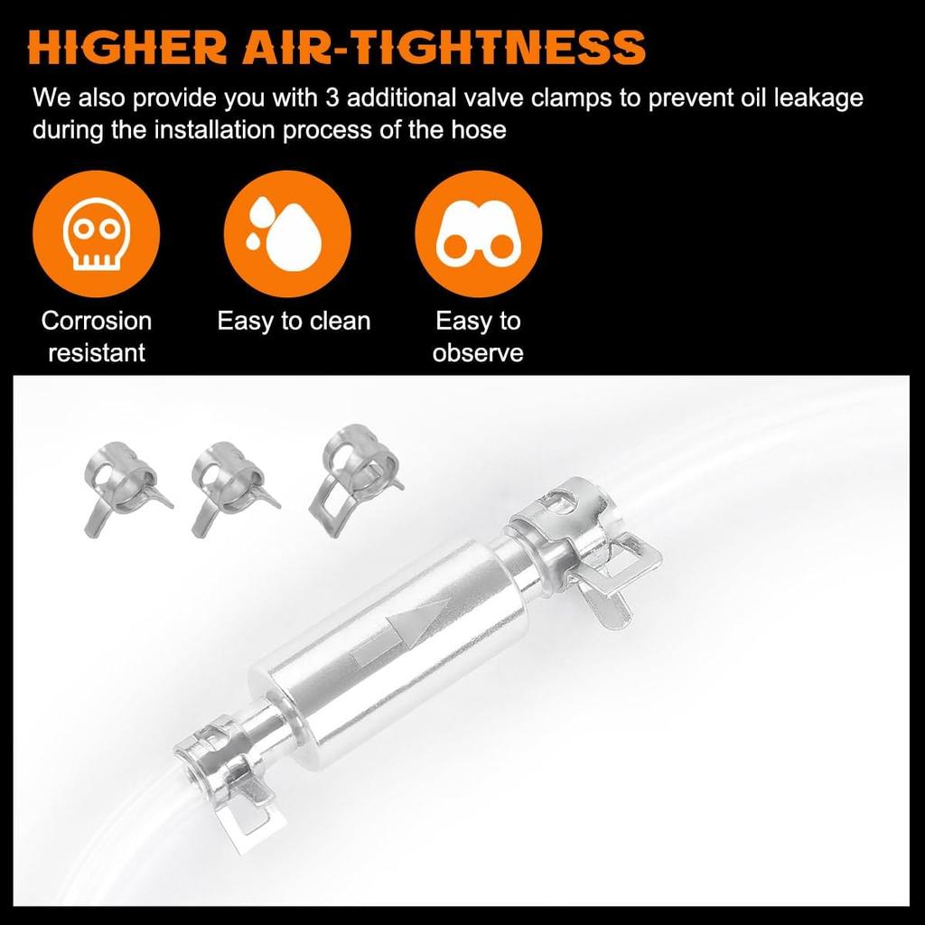 2 PCS Brake Bleeder Hose, One Way Check Valve Tube Bleeding Tool Kit for Motorcycle Clutch, Hydraulic Brake Fluid Bleeder Replacement Hose,