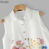 ZANZEA Women Casual Turn Down Collar Floral Print Sleeveless Vest Tops