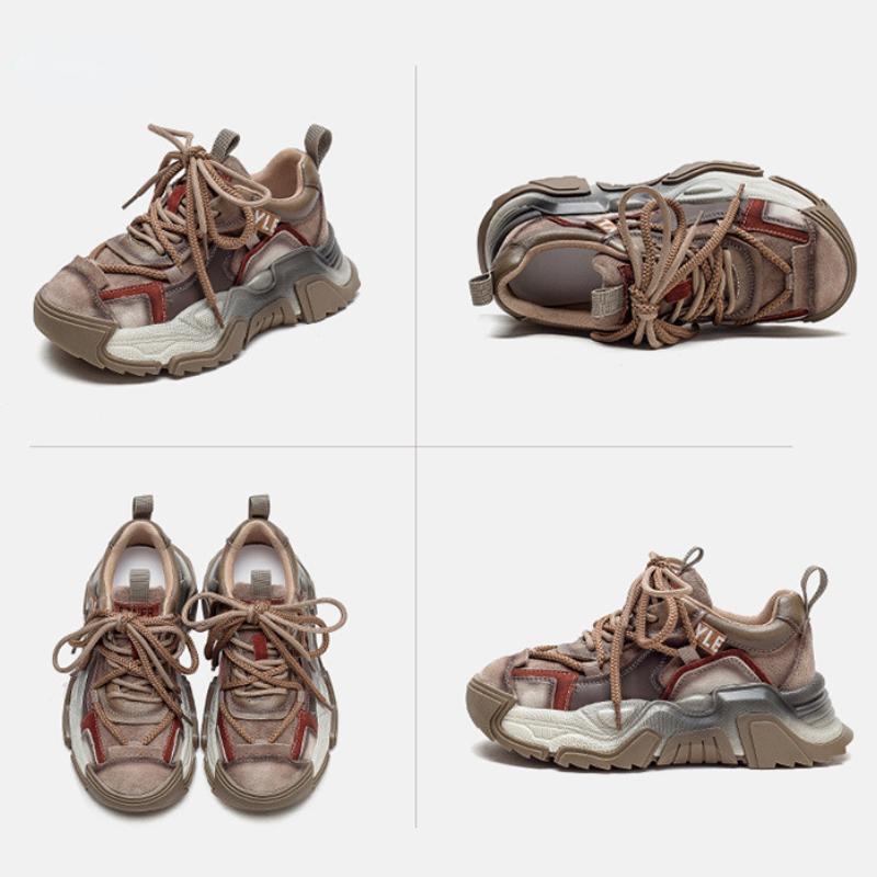 Johnature Casual Flat Shoes Women Sneakers Genuine Leather Mixed Colors Retro Comfortable Thick Sole Platform Sneakers