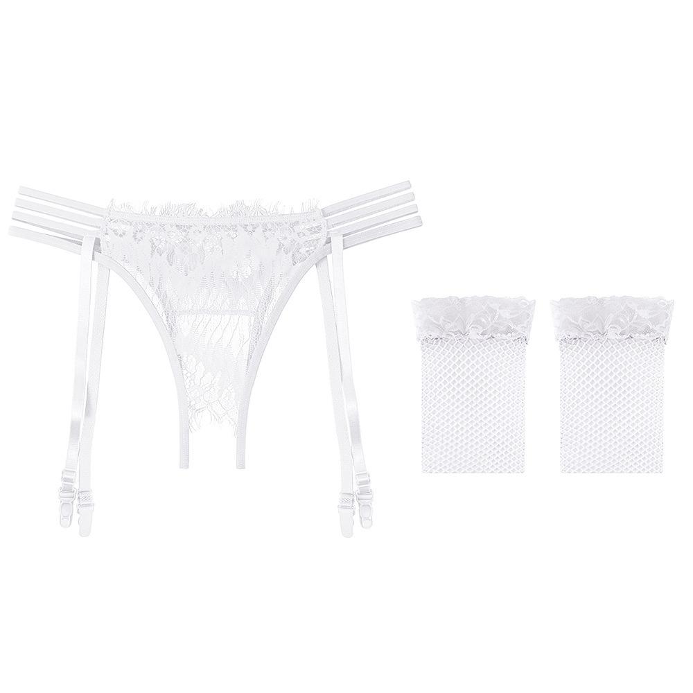 Sexy Black Silk Suspenders Integrated Lace Crotch Pants Mood Ultra-thin Knee White Stockings Uniform Temptation Garter