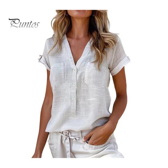 

Женская рубашка с v-образным вырезом и пуговицами, половина планки, рубашка с коротким рукавом, топы, однотонные накладные карманы, свободная посадка, летняя повседневная рубашка L серый