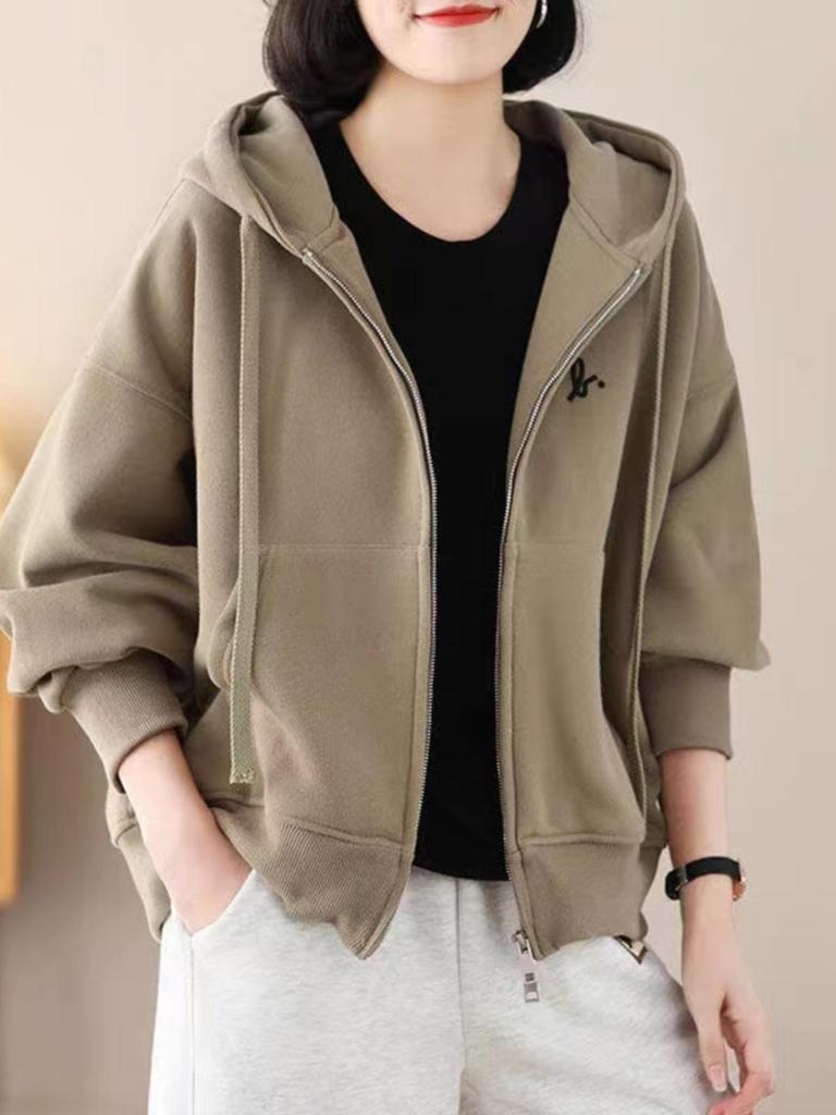 Dámská ležérní jarní bunda plus size - Stylový kardigan pro mámu středního věku, mikina, kolekce 2025