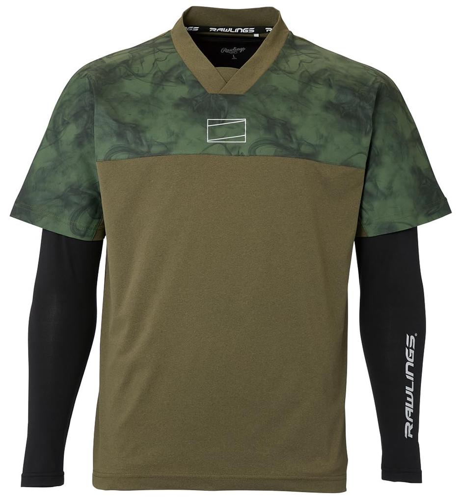 Rawlings Baseball Adult Long Sleeve Layered Set with Undershirt and Dusty Green V-Top T-Shirt, (AUT15S01S)